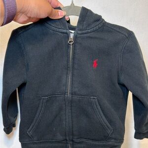 Ralph Lauren Black Zip Hoodie with Red Pony Embroidery - Kids